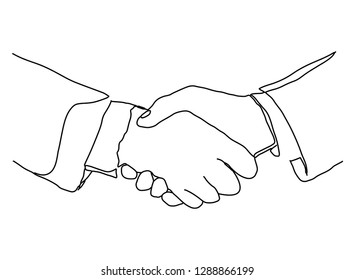 handshake Continuous line art or One Line Drawing of businessmen  concept of friendship. Vector business illustrator