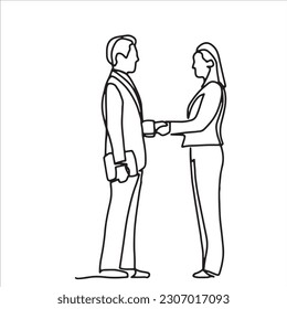 handshake Continuous line art, or One Line Drawing," of a businessman's concept of friendship Vector business illustrator