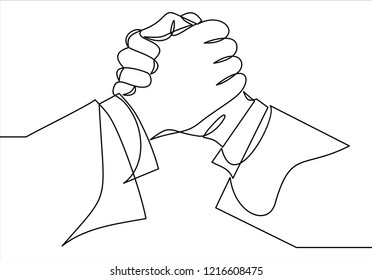 Handshake continuous line vector drawing. Business agreement vector concept