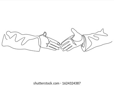 Handshake continuous line vector drawing. Business agreement vector concept