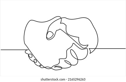 Handshake continuous line vector drawing. Business agreement vector concept