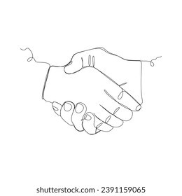 Handshake continuous line vector drawing. Business agreement vector concept