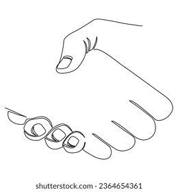Sacudir el enlace continuo de una línea. Concepto de trabajo en equipo de negocios. Símbolo de acuerdo lineal. Ilustración vectorial aislada en blanco.