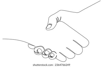 Handshake continuous one line drawing. Business teamwork concept. Linear agreement symbol. Vector illustration isolated on white.