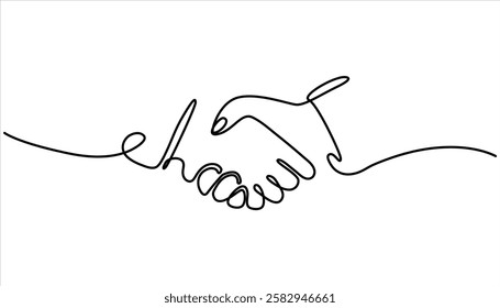 Handshake continuous one line drawing. wo businessmen shaking hands. Continuous one line drawing illustration vector. One line drawing of a handshake drawn with a single line.