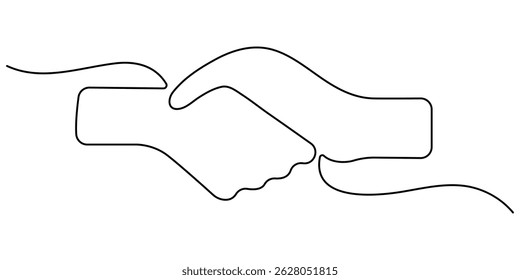 Handshake continuous one line drawing. Continuous one line drawing illustration vector. One line drawing of a handshake drawn with a single line. Minimalist icon Concept, Editable outline.