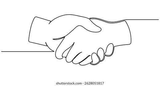 Handshake continuous one line drawing. Continuous one line drawing illustration vector. One line drawing of a handshake drawn with a single line. Minimalist icon Concept, Editable outline.