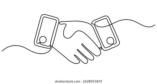 Handshake continuous one line drawing. Continuous one line drawing illustration vector. One line drawing of a handshake drawn with a single line. Minimalist icon Concept, Editable outline.
