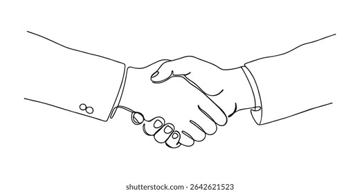 Dibujo continuo de una línea de apretón de manos. Concepto de Acuerdo de negocios en estilo lineal simple. Ilustración vectorial.