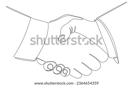 Handshake continuous one line drawing. Business teamwork concept. Linear agreement symbol. Vector illustration isolated on white.