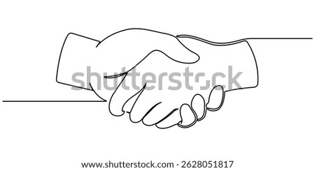 Handshake continuous one line drawing. Continuous one line drawing illustration vector. One line drawing of a handshake drawn with a single line. Minimalist icon Concept, Editable outline.