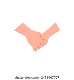 Handshake, couple hold hands greetings or support vector flat illustration. Unity partnership human arm gesture icon. Love and friendship concept, empathy and sympathy sign