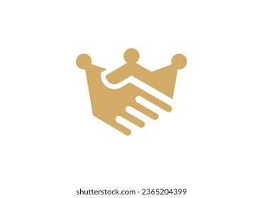 apretón de manos con ilustración vectorial de diseño de logotipo de la corona
