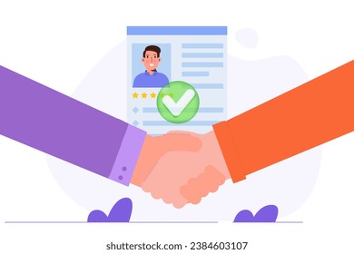 Handshake and cv, successful interview concept. Vector illustrations for banner, website, landing page, flyer.