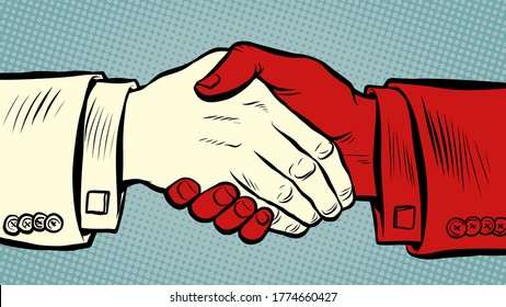 handshake is dangerous during an epidemic, infection. Pop art retro vector illustration kitsch vintage 50s 60s style