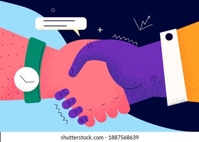 Handshake, deal, business agreement concept. Close-up of business people partners handshake after successful negotiations making deal in office vector illustration 