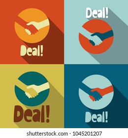 Handshake Deal Icons - Retro Vector Flat Design Symbol