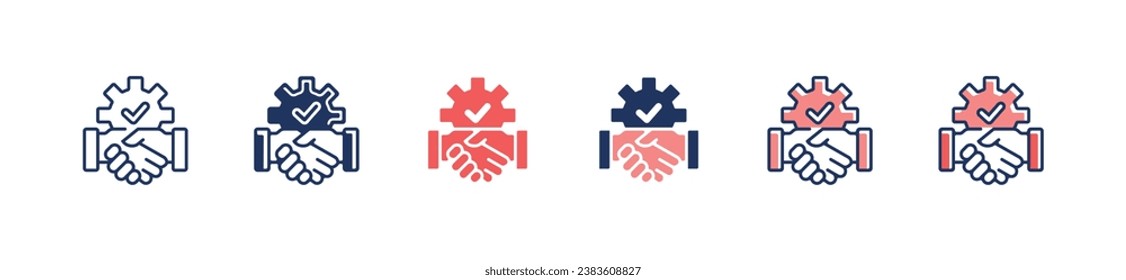 handshake development icon with gear checkmark vector design for business partnership management project symbol illustration