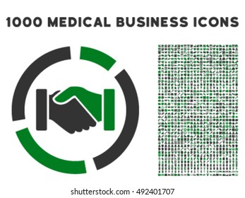 Handshake Diagram icon with 1000 medical business green and gray vector design elements. Set style is flat bicolor symbols, white background.