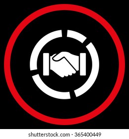 Handshake Diagram vector icon. Style is bicolor flat circled symbol, red and white colors, rounded angles, black background.