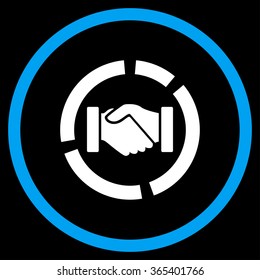 Handshake Diagram vector icon. Style is bicolor flat circled symbol, blue and white colors, rounded angles, black background.