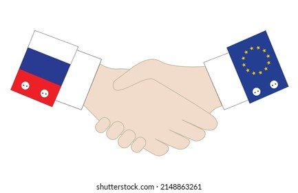 Handshake of diplomatic business agreements and a peaceful between Russia and European Union country. Vector and illustration design.