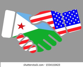 Handshake with Djibouti and USA flags vector