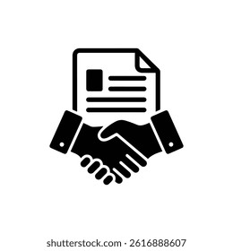 Handshake with Document Icon for Signed Business Agreements - Black Design
