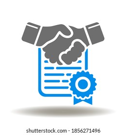 Handshake document seal icon vector. Deal sign. Agreement symbol. Business contract logo.