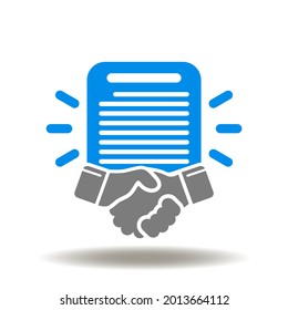 Handshake with document vector icon. Deal success symbol. Contract successful icon.