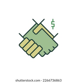 Amojamiento de manos con el símbolo de signo de dólar, el concepto de soborno, el icono coloreado o el elemento de diseño 