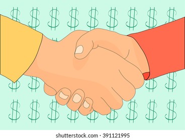 handshake and dollar symbols
