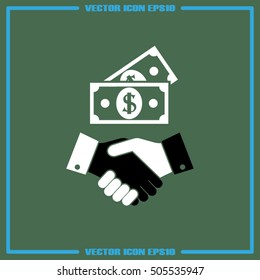Handshake and dollars icon vector EPS 10, abstract sign business concept  flat design,  illustration modern isolated badge for website or app - stock info graphics