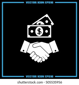 Handshake and dollars icon vector EPS 10, abstract sign business concept  flat design,  illustration modern isolated badge for website or app - stock info graphics
