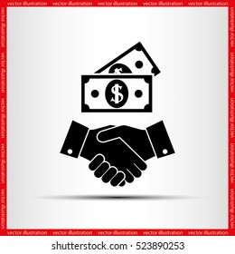 Handshake and dollars icon vector EPS 10, abstract sign business concept  flat design,  illustration modern isolated badge for website or app - stock info graphics