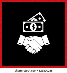 Handshake and dollars icon vector EPS 10, abstract sign business concept  flat design,  illustration modern isolated badge for website or app - stock info graphics
