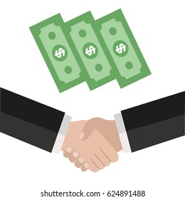 Handshake dollars on white background