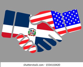 Handshake with Dominican Republic and USA flags vector