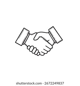 Handshake Doodle, uma ilustração de garatujas de vetor desenhadas à mão de mãos tremendo para um acordo mútuo em uma parceria de negócios.