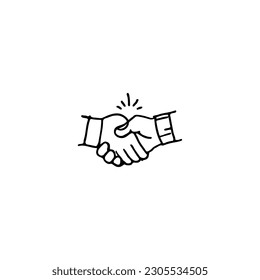 Icono de Handshake Doodle, un doodle de vector de mano dibujado a mano que mueve las manos a un acuerdo mutuo en una asociación de negocios