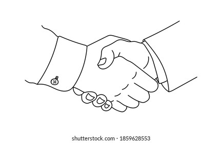 Handshake doodle icon. Hand shake outline sketch. Business, partnership, deal, agreement and friendship symbol. Vector illustration.