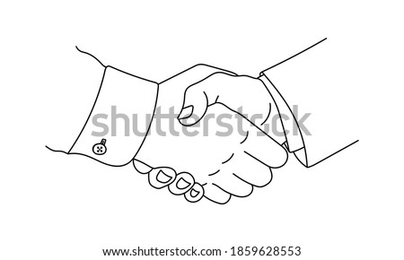 Handshake doodle icon. Hand shake outline sketch. Business, partnership, deal, agreement and friendship symbol. Vector illustration.