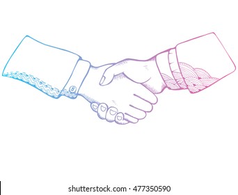 Handshake. Drawing By Hand. Cartoon. Business Handshake. Doodle. Line Art. 