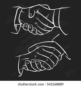Handshake drawing on black background. Successful business people handshaking vector illustration. Business success.