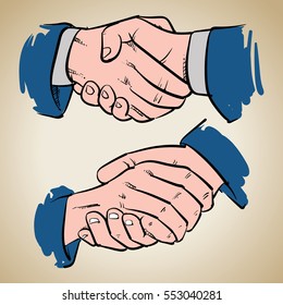 Handshake drawing on vintage background. Successful business people handshaking vector illustration. Business success.