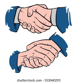 Handshake drawing on white background. Successful business people handshaking vector illustration. Business success.
