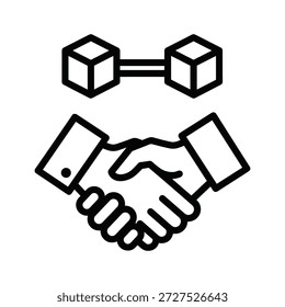 Handshake with dumbbell icon symbolizing strong business partnership