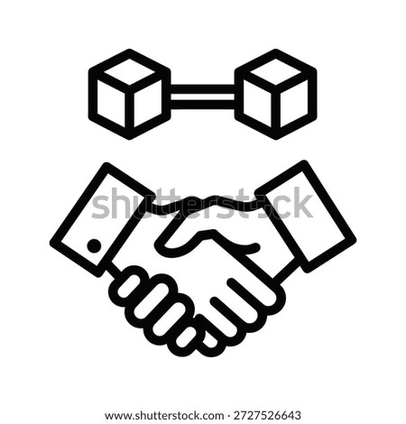 Handshake with dumbbell icon symbolizing strong business partnership