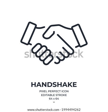Handshake editable stroke outline icon isolated on white background flat vector illustration. Pixel perfect. 64 x 64.
