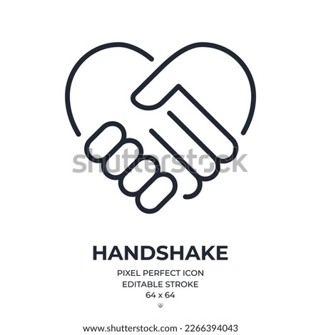Handshake editable stroke outline icon isolated on white background flat vector illustration. Pixel perfect. 64 x 64.